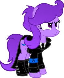 Size: 1280x1547 | Tagged: safe, artist:buckeyescozycafe, oc, oc only, oc:vyolet flower, earth pony, pony, boots, clothes, female, mare, shoes, simple background, solo, suit, transparent background