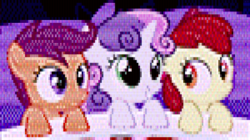 Size: 1500x840 | Tagged: safe, artist:qeinone, apple bloom, scootaloo, sweetie belle, earth pony, pony, g4, ansi, ascii, cutie mark crusaders, female, filly