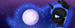 Size: 820x312 | Tagged: safe, artist:xcinnamon-twistx, nightmare moon, pony, g4, jewelry, moon, night, regalia, stars