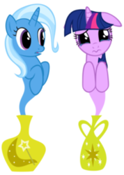 Size: 197x277 | Tagged: safe, artist:navitaserussirus, trixie, twilight sparkle, genie, pony, asktwixiegenies, g4, cropped, crying, duo, female, floppy ears, lesbian, picture for breezies, ship:twixie, shipping, simple background, transparent background