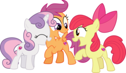 Size: 5669x3316 | Tagged: safe, artist:sinkbon, apple bloom, scootaloo, sweetie belle, earth pony, pegasus, pony, unicorn, crusaders of the lost mark, g4, .svg available, cute, cutie mark, cutie mark crusaders, female, filly, foal, simple background, the cmc's cutie marks, transparent background, trio, vector