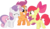 Size: 5669x3316 | Tagged: safe, artist:sinkbon, apple bloom, scootaloo, sweetie belle, earth pony, pegasus, pony, unicorn, crusaders of the lost mark, g4, .svg available, cute, cutie mark, cutie mark crusaders, female, filly, foal, simple background, the cmc's cutie marks, transparent background, trio, vector