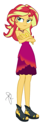 Size: 738x2048 | Tagged: safe, artist:ilaria122, sunset shimmer, equestria girls, equestria girls specials, g4, my little pony equestria girls: better together, my little pony equestria girls: spring breakdown, bare shoulders, clothes, crossed arms, dress, female, not a vector, sandals, simple background, sleeveless, smugset shimmer, solo, strapless, transparent background