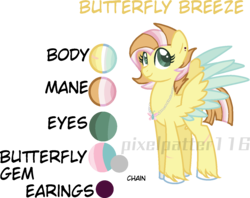 Size: 1303x1032 | Tagged: safe, artist:pixelpatter116, oc, oc only, oc:butterfly breeze, pegasus, pony, base used, colored wings, colored wingtips, female, filly, jewelry, necklace, offspring, parent:bulk biceps, parent:fluttershy, parents:flutterbulk, reference sheet, simple background, solo, transparent background, unshorn fetlocks, watermark