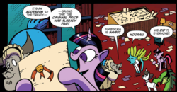 Size: 1005x521 | Tagged: safe, artist:andypriceart, idw, official comic, blacktip, glenda, horwitz, raven, twilight sparkle, urtica, alicorn, changedling, changeling, dragon, pony, unicorn, yak, g4, spoiler:comic, spoiler:comic62, comic, cropped, female, mare, speech bubble, treaty, twilight sparkle (alicorn)
