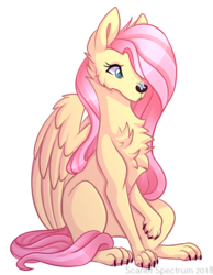 Size: 1024x1319 | Tagged: safe, artist:scarlet-spectrum, fluttershy, butterfly, dog, g4, chest fluff, dogified, female, flutterdog, simple background, sitting, species swap, transparent background, winged dog, wings