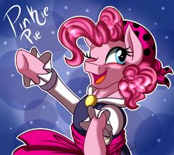 Size: 2800x2500 | Tagged: safe, artist:jack-pie, pinkie pie, earth pony, pony, g4, blushing, clothes, cute, diapinkes, female, high res, mare, one eye closed, pirate, pirate pinkie pie, solo, underhoof, wink
