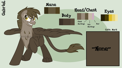 Size: 2147x1203 | Tagged: safe, artist:ipandacakes, oc, oc only, oc:gabriel, hippogriff, interspecies offspring, male, offspring, parent:dumbbell, parent:gilda, parents:gildabell, reference sheet, solo