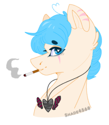 Size: 745x855 | Tagged: safe, artist:shade4568, oc, oc only, oc:oliver, pony, bust, cigarette, heart eyes, male, portrait, simple background, solo, stallion, transparent background, wingding eyes