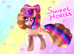 Size: 2600x1900 | Tagged: safe, artist:sweethearts11, oc, oc only, oc:sweet hearts, pony, unicorn, bow, chest fluff, female, hair bow, heart eyes, mare, solo, wingding eyes