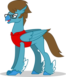 Size: 1024x1204 | Tagged: safe, artist:mlp-trailgrazer, oc, oc only, oc:thespio, classical hippogriff, hippogriff, classical hippogriffied, clothes, feathered fetlocks, glasses, hippogriffied, male, shirt, simple background, solo, species swap, transparent background, vector