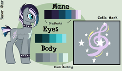 Size: 1438x834 | Tagged: safe, artist:ipandacakes, oc, oc only, oc:tenor star, earth pony, pony, male, offspring, one eye closed, parent:coloratura, parent:limelight, showcase, solo, stallion, wink