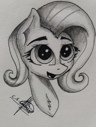 Size: 3096x4128 | Tagged: safe, artist:ironbeastz, fluttershy, pony, g4, bust, female, high res, monochrome, portrait, solo, traditional art