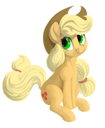 Size: 2471x3000 | Tagged: safe, artist:dimfann, applejack, earth pony, pony, g4, cowboy hat, cute, female, freckles, hat, high res, jackabetes, looking away, looking sideways, looking up, mare, simple background, sitting, smiling, solo, stetson, transparent background