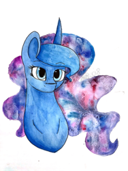 Size: 1944x2591 | Tagged: safe, artist:itssopanda, princess luna, alicorn, pony, g4, bust, female, mare, portrait, simple background, solo, traditional art, watercolor painting, white background