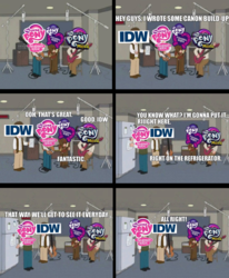 Size: 1568x1905 | Tagged: safe, idw, screencap, equestria girls, g4, my little pony: the movie, spoiler:comic, 4chan, canon, comic, drama, exploitable meme, family guy, guitar, idw canon drama, logo, magnet, male, meme, meme origin, memegenerator, metaphor, my little pony logo, refrigerator, ringo starr, the beatles