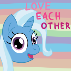 Size: 1280x1280 | Tagged: safe, artist:solarfm, trixie, pony, unicorn, g4, bust, female, looking at you, mare, portrait, rainbow, smiling, solo
