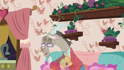 Size: 1280x720 | Tagged: safe, screencap, discord, discordant harmony, g4, clothes, fading, glasses, laughing, male, solo, sweater, transparent