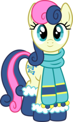 Size: 596x1000 | Tagged: safe, artist:cloudy glow, bon bon, sweetie drops, earth pony, pony, g4, adorabon, boots, clothes, cute, female, looking at you, mare, scarf, shoes, simple background, smiling, solo, transparent background