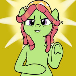 Size: 2000x2000 | Tagged: safe, artist:bennimarru, tree hugger, earth pony, pony, g4, bust, female, halo, high res, jesus christ pose, lidded eyes, looking at you, mare, religion, smiling, solo, underhoof