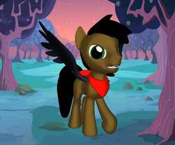 Size: 480x399 | Tagged: safe, artist:bill1788, oc, oc:destin star, pony, wolf pony, 3d, 3d model, black wings, clothes, ponified, scarf