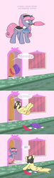 Size: 673x2219 | Tagged: safe, artist:carnifex, edit, oc, oc only, oc:strap, oc:velvet, earth pony, pony, unicorn, clothes, comic, cowl, cyrillic, female, maid, male, mare, russian, stallion, throwing, translated in the comments, tumblr
