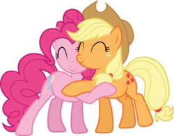 Size: 3818x3000 | Tagged: safe, artist:cloudy glow, applejack, pinkie pie, earth pony, pony, g4, hearthbreakers, cowboy hat, duo, eyes closed, female, hat, high res, hug, mare, simple background, smiling, stetson, transparent background, vector