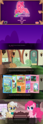 Size: 1429x4045 | Tagged: safe, artist:facelessjr, artist:spookitty, derpibooru exclusive, mayor mare, pinkie pie, raven, twilight sparkle, alicorn, pony, g4, brochure, castle, fan game, game, movie accurate, pony tale adventures, ponyville, sweet apple acres, town hall, twilight sparkle (alicorn), twilight's castle, visual novel