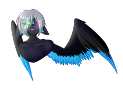 Size: 1883x1356 | Tagged: safe, artist:despotshy, oc, oc only, oc:voo aoki, pegasus, anthro, black sclera, colored wings, colored wingtips, heterochromia, male, simple background, solo, stallion, transparent background