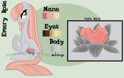 Size: 1058x664 | Tagged: safe, artist:ipandacakes, oc, oc only, oc:emery rose quartz, earth pony, pony, female, mare, offspring, parent:maud pie, parent:svengallop, reference sheet, sitting, solo