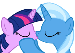 Size: 976x693 | Tagged: safe, artist:navitaserussirus, edit, trixie, twilight sparkle, pony, unicorn, g4, duo, female, kiss on the lips, kissing, lesbian, ship:twixie, shipping