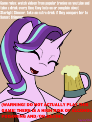 Size: 960x1280 | Tagged: safe, artist:hayley566, starlight glimmer, pony, unicorn, g4, cider, drama, drinking game, female, mare, ms paint, mug, smiling, solo, starlight drama, starlight drama drama, tankard, text