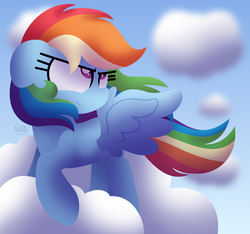 Size: 3448x3224 | Tagged: safe, artist:bubbly-storm, rainbow dash, pegasus, pony, g4, cloud, female, high res, mare, multicolored hair, sky, smiling, solo