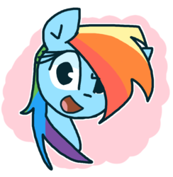 Size: 643x658 | Tagged: safe, artist:lilboulder, rainbow dash, pegasus, pony, g4, bust, drawn by mouse, female, hair over one eye, looking at you, mare, open mouth, solo