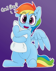 Size: 1280x1628 | Tagged: safe, artist:pabbley, color edit, edit, rainbow dash, pegasus, pony, g4, bronybait, colored, cute, dashabetes, dialogue, female, gradient background, hoof hold, hug, looking at you, mare, one ear down, pillow, signature, sitting, solo, spread wings, talking, talking to viewer, wings