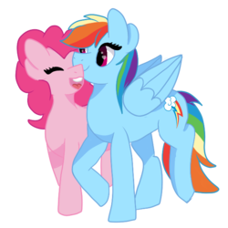 Size: 600x600 | Tagged: safe, artist:peachiebuns, pinkie pie, rainbow dash, earth pony, pegasus, pony, g4, eyes closed, female, lesbian, mare, open mouth, pinkie pie is amused, ship:pinkiedash, shipping, simple background, smiling, transparent background