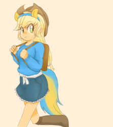 Size: 1340x1500 | Tagged: safe, artist:sagwamat, applejack, equestria girls, g4, backpack, clothes, cute, female, jackabetes, pony ears, solo, wondercolts