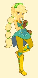 Size: 628x1280 | Tagged: safe, artist:sagwamat, applejack, equestria girls, g4, my little pony equestria girls: legend of everfree, boots, braid, clothes, cowboy boots, crystal guardian, cute, female, gloves, high heel boots, jackabetes, ponied up, shoes, simple background, smiling, solo