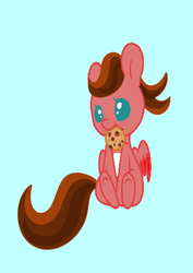 Size: 362x512 | Tagged: safe, artist:riofluttershy, oc, oc only, oc:crimsonwing, pegasus, pony, blue background, cookie, food, simple background, solo