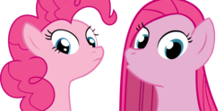 Size: 1097x543 | Tagged: safe, artist:camtwo, derpibooru exclusive, pinkie pie, g4, :o, cute, cuteamena, duality, duo, looking at you, open mouth, pinkamena diane pie, ponk, self ponidox, simple background, transparent background, vector, wide eyes