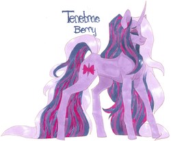 Size: 11924x9816 | Tagged: safe, artist:frozensoulpony, oc, oc only, oc:tenebrae berry, pony, unicorn, absurd resolution, eyes closed, female, magical lesbian spawn, mare, offspring, parent:sassy saddles, parent:tempest shadow, solo, traditional art