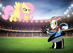 Size: 2000x1473 | Tagged: safe, artist:arcgaming91, fluttershy, pegasus, pony, g4, crossover, cuphead, fight, hopus pocus