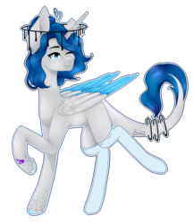 Size: 1258x1446 | Tagged: safe, artist:knaranayama, oc, oc only, alicorn, pony, colored wings, female, halo, mare, multicolored wings, one eye closed, simple background, solo, transparent background, wink