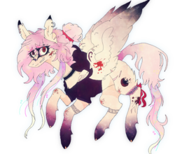 Size: 669x588 | Tagged: safe, artist:yasmin draws, oc, oc only, oc:yumi akoto, pegasus, pony, blood, bow, clothes, grin, piercing, red eyes, scar, smiling