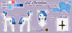 Size: 2932x1362 | Tagged: safe, artist:ggchristian, oc, oc only, oc:gg christian, earth pony, pony, clothes, female, hoodie, mare, reference sheet, solo