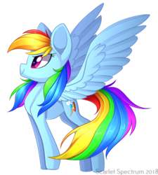 Size: 907x1010 | Tagged: safe, artist:scarlet-spectrum, rainbow dash, pegasus, pony, g4, backwards cutie mark, female, mare, multicolored hair, simple background, slender, smiling, solo, thin, transparent background