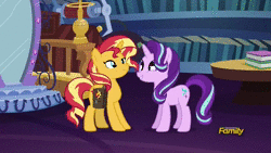 Size: 1920x1080 | Tagged: safe, edit, screencap, starlight glimmer, sunset shimmer, pony, unicorn, equestria girls, equestria girls specials, g4, mirror magic, animated, book, bookshelf, cute, discovery family logo, dubbing, female, glimmerbetes, japanese, japanese dub, library, mare, saddle bag, sound, twilight's castle, twilight's castle library, webm