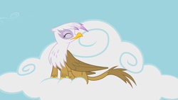 Size: 1366x768 | Tagged: safe, screencap, gilda, griffon, g4, griffon the brush off, cloud, cute, eyes closed, faic, female, gildadorable, on a cloud, sitting, sitting on a cloud, smiling, solo, when she smiles, wings