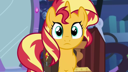 Size: 1920x1080 | Tagged: safe, screencap, sunset shimmer, pony, unicorn, equestria girls, equestria girls specials, g4, my little pony equestria girls: mirror magic, cute, female, looking at you, magic mirror, mirror, saddle bag, shimmerbetes, solo