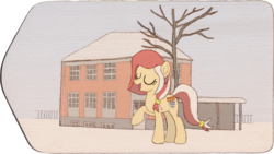 Size: 2830x1601 | Tagged: safe, artist:malte279, oc, oc only, oc:colonia, earth pony, pony, bare tree, mascot, pyrography, traditional art, tree, winter